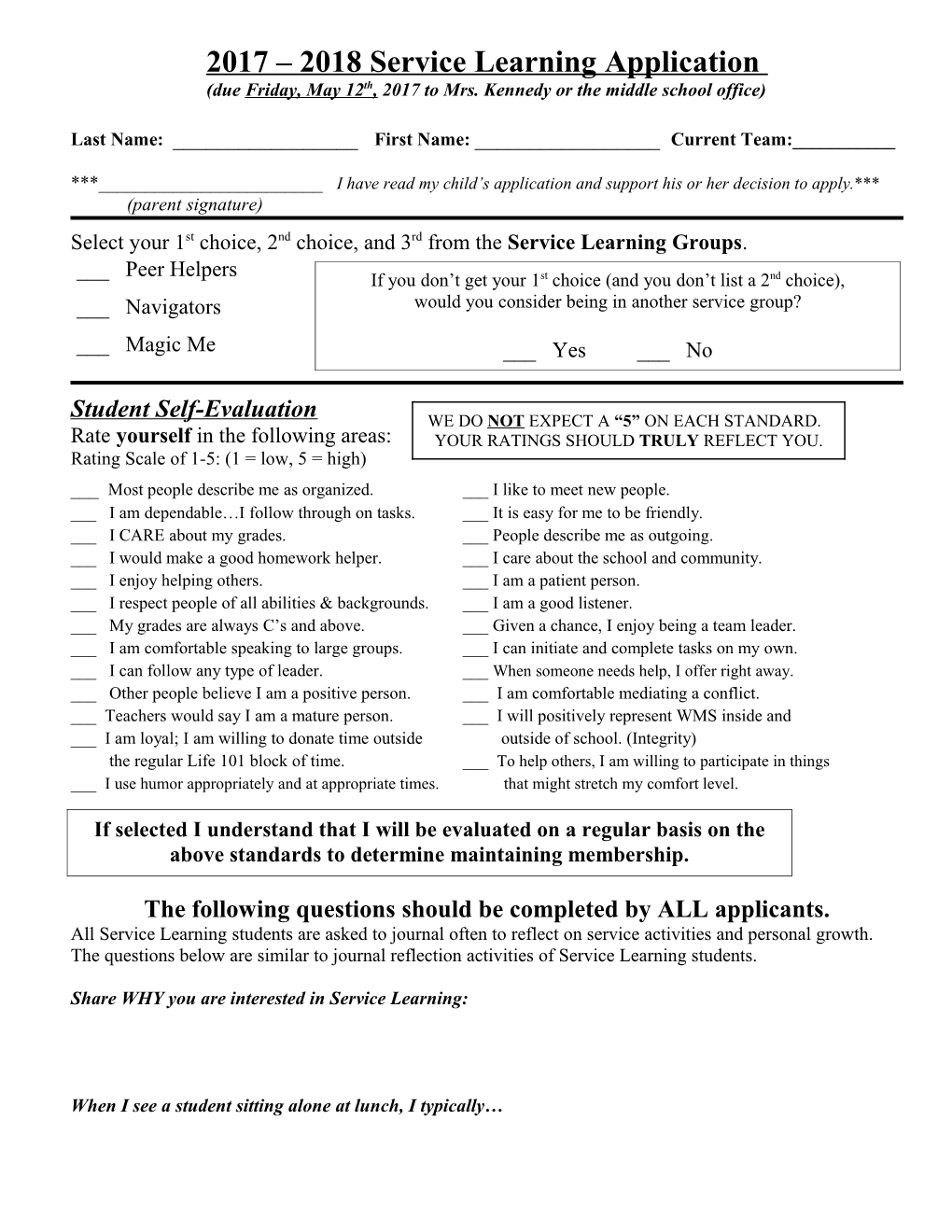 2011 2012 Service Learning Application