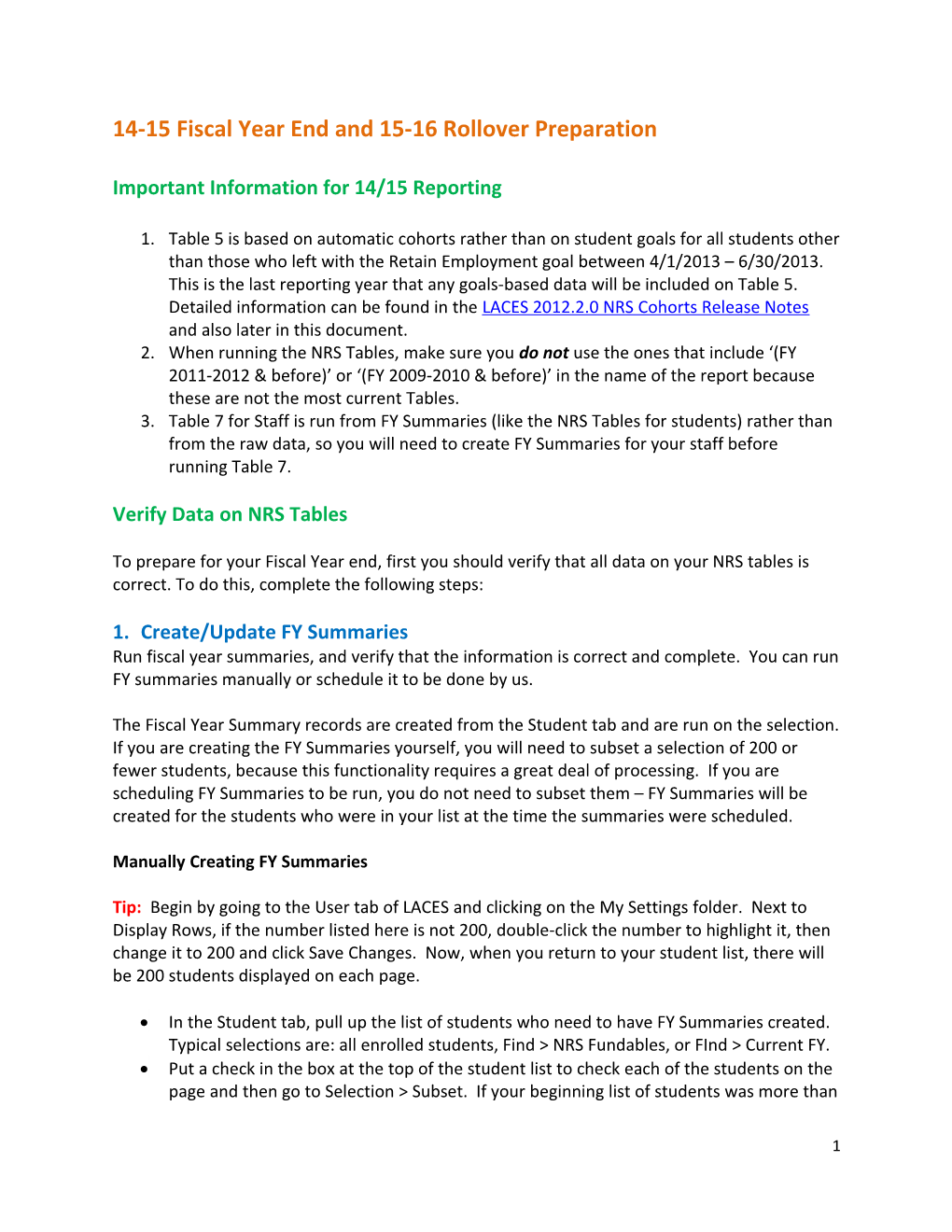 14-15 Fiscal Year End and 15-16 Rollover Preparation