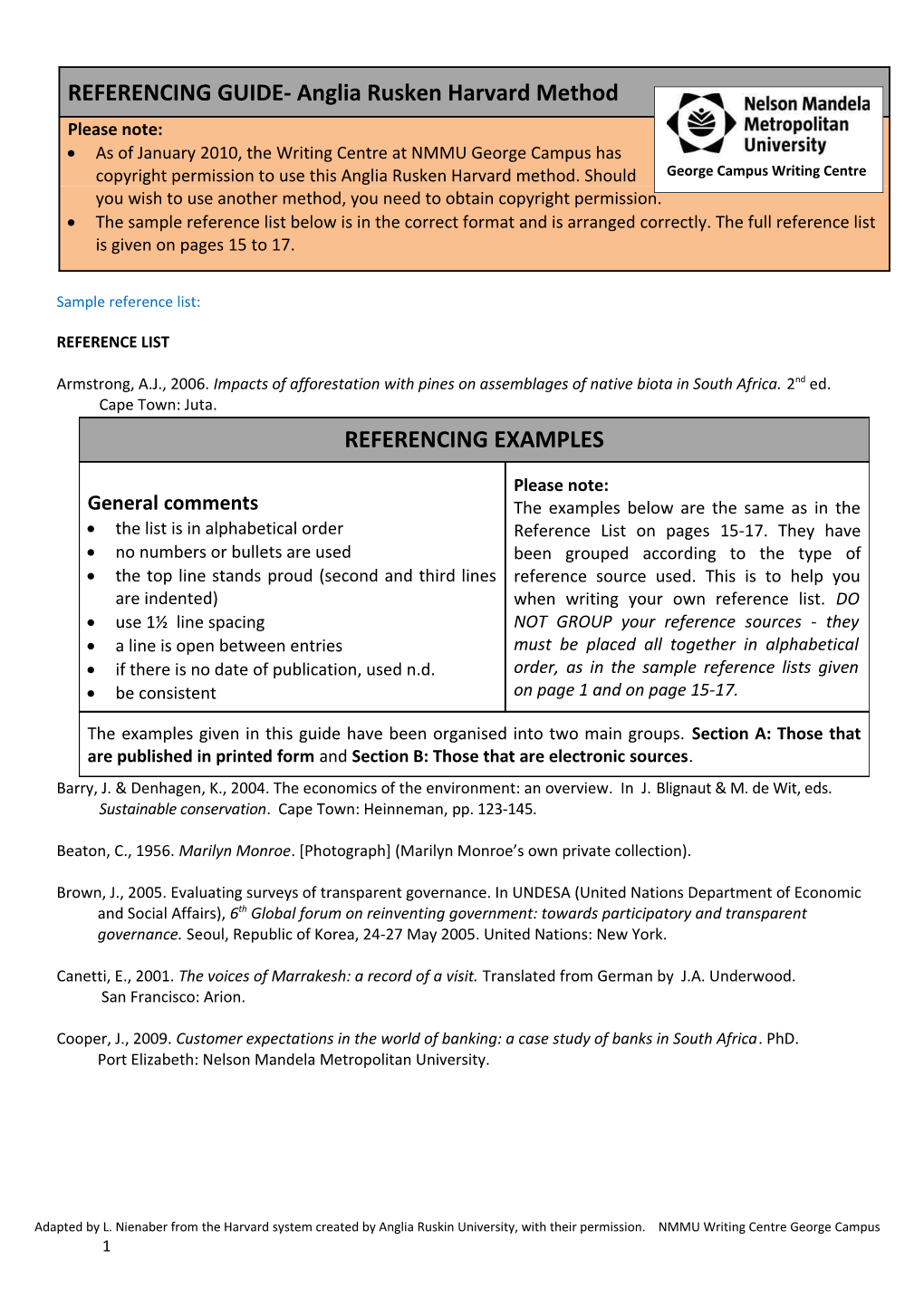 Sample Reference List