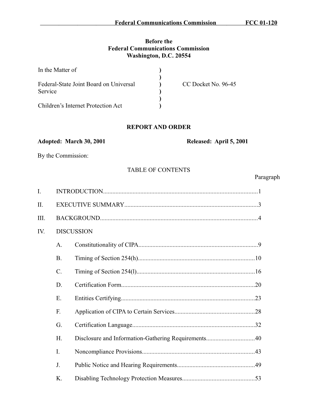 Federal Communications Commissionfcc 01-120