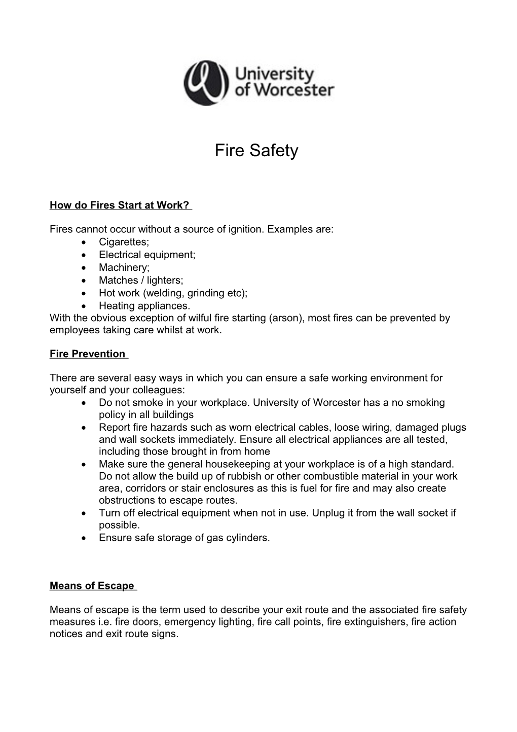 Fire Safety for Staff