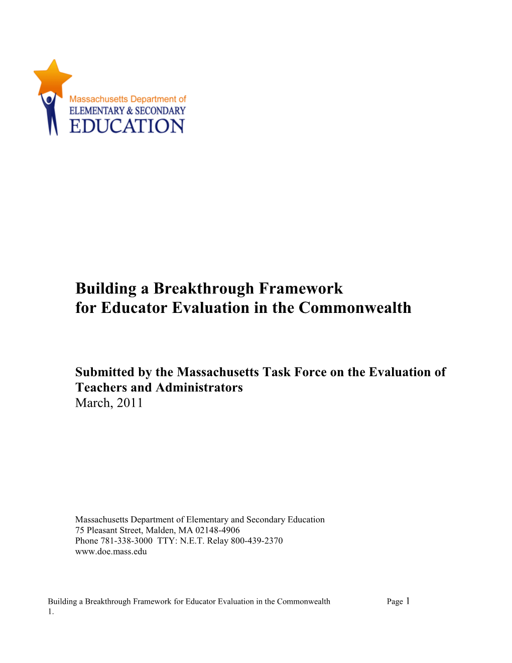 Report of the Massachusetts Task Force on the Evaluation of Teachers and Administrators