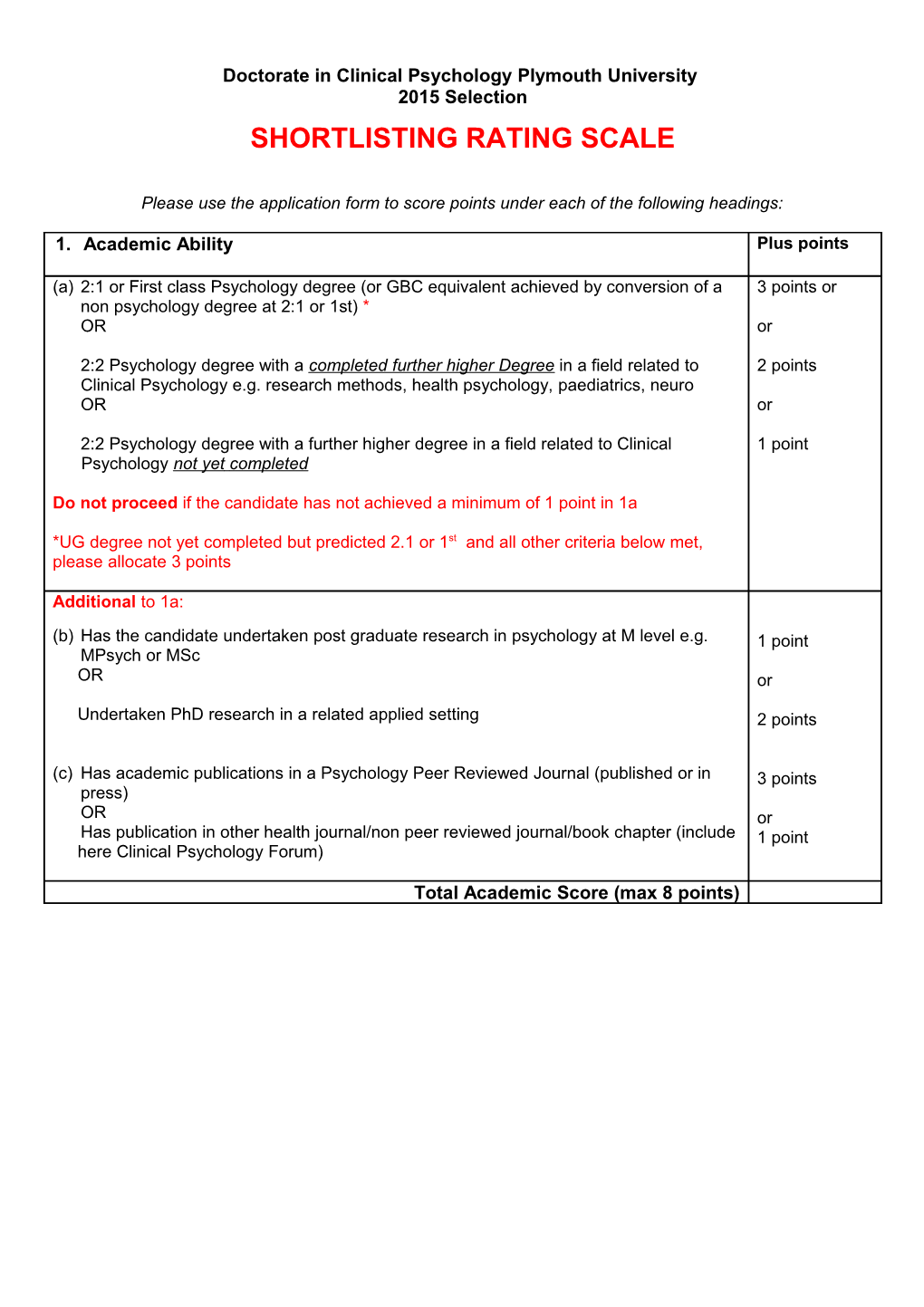 Doctorate in Clinical Psychology University of Plymouth