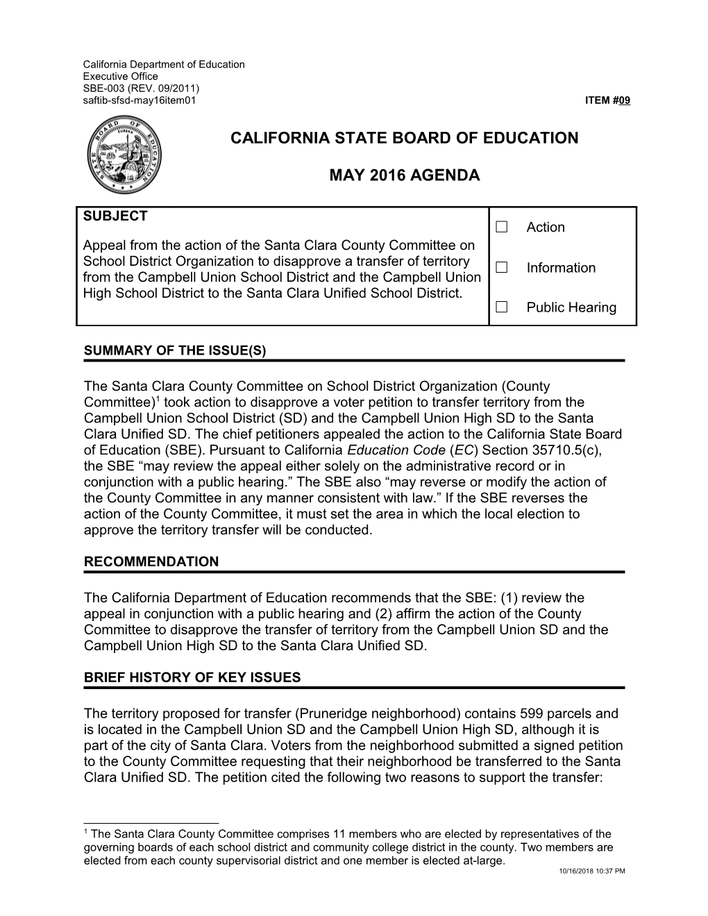May 2016 Agenda Item 09 - Meeting Agendas (CA State Board of Education)