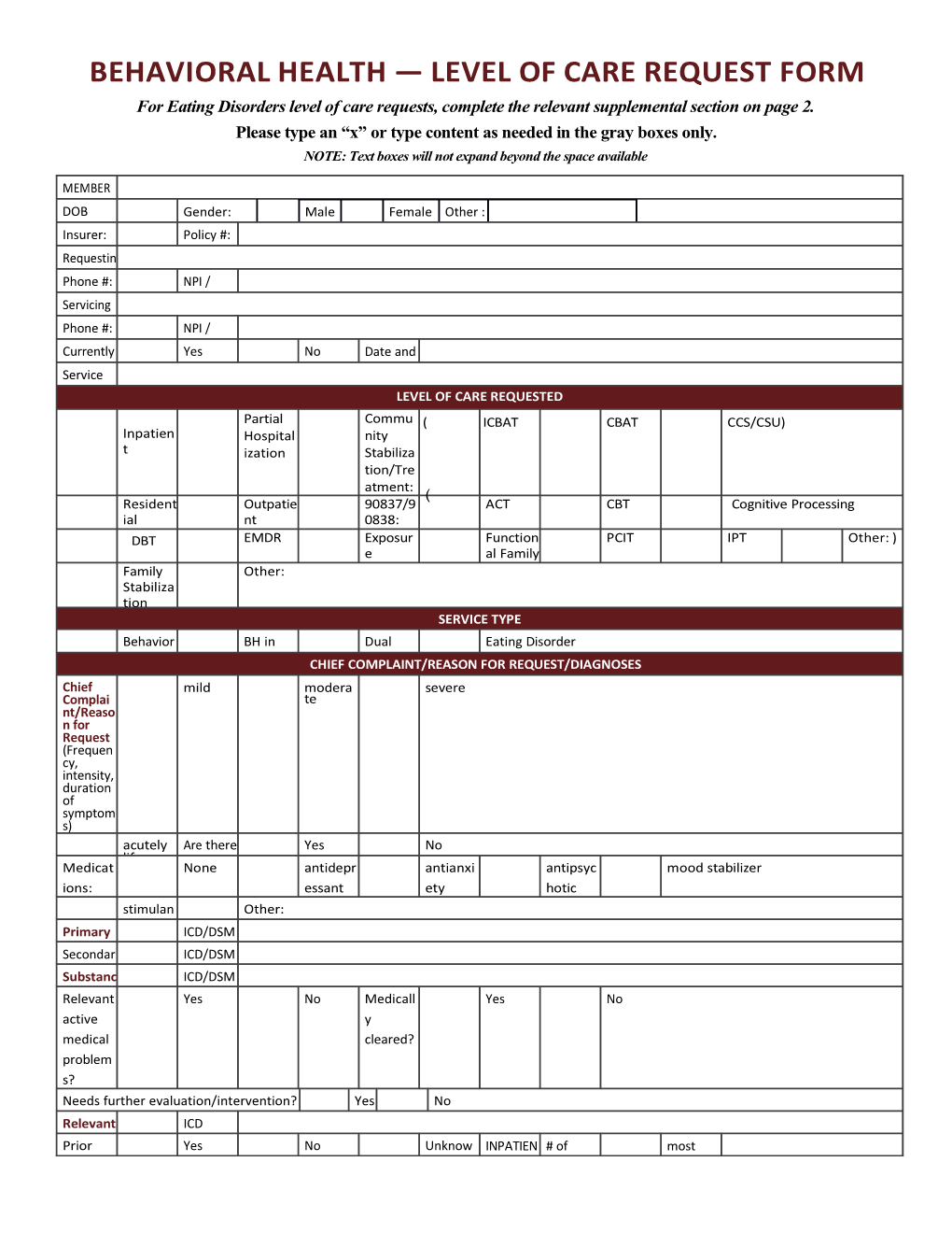 Behavioralhealth Levelofcarerequestform