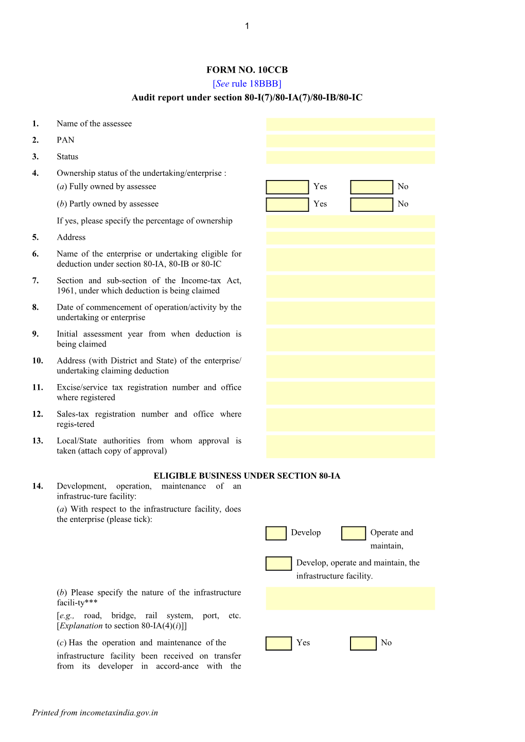 Audit Report Under Section 80-I(7)/80-IA(7)/80-IB/80-IC