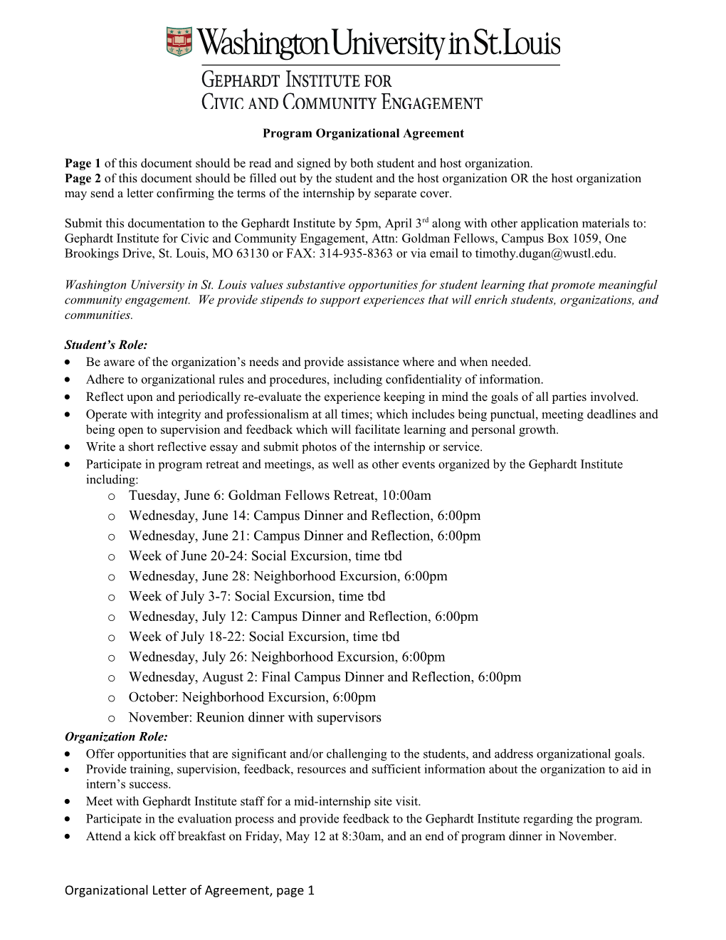 Goldman Fellowship Program Organizational Agreement