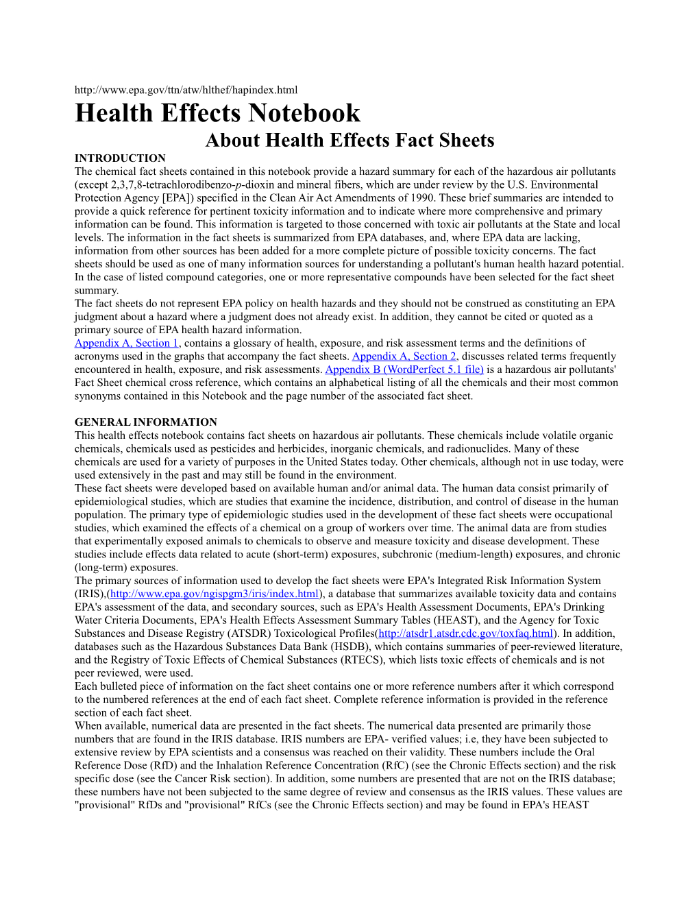 About Health Effects Fact Sheets