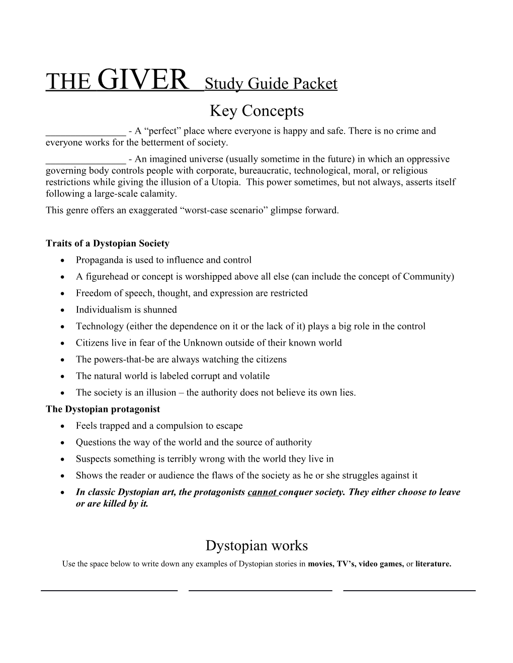 THE GIVER Study Guide Packet
