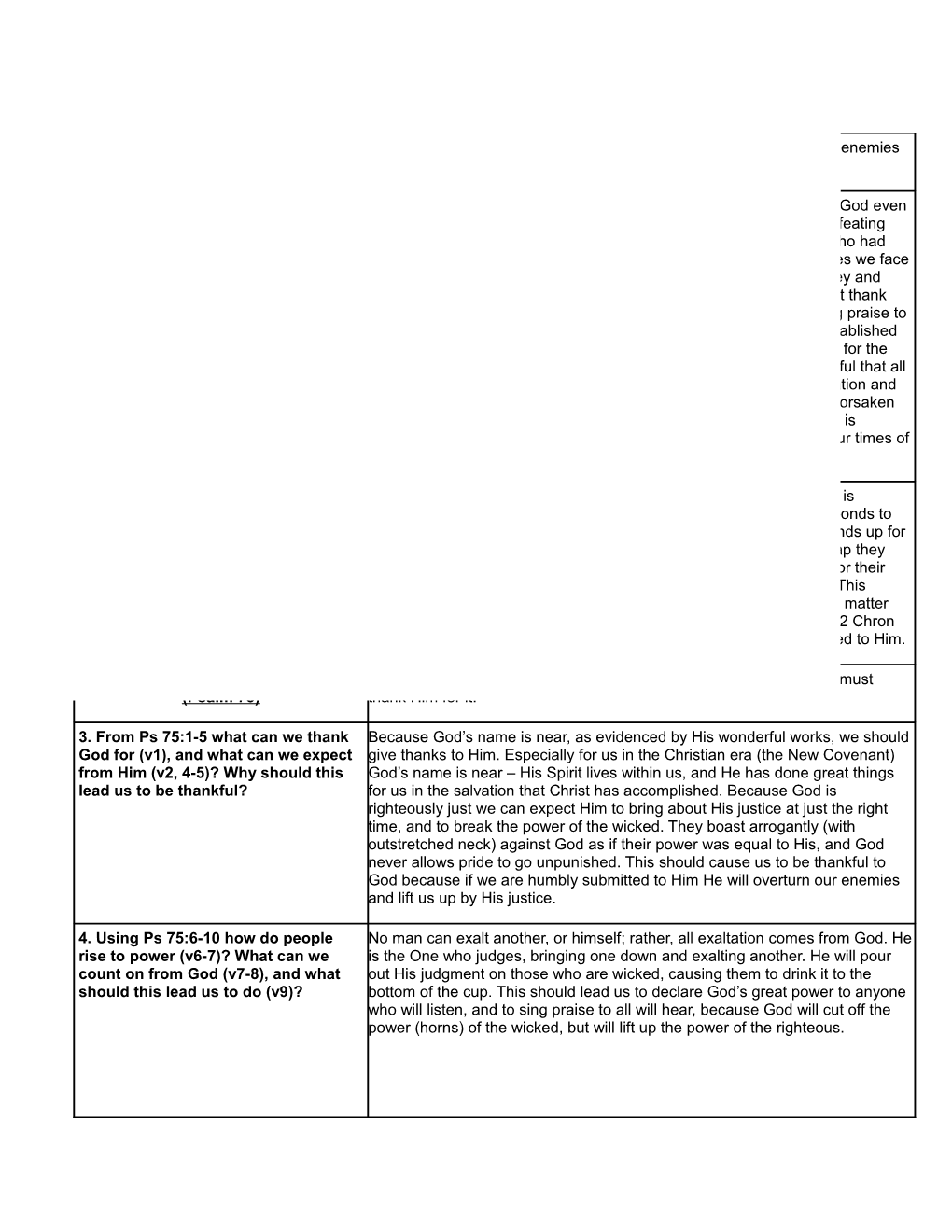 Study Questions for Psalm 9, 75, 100 & 107