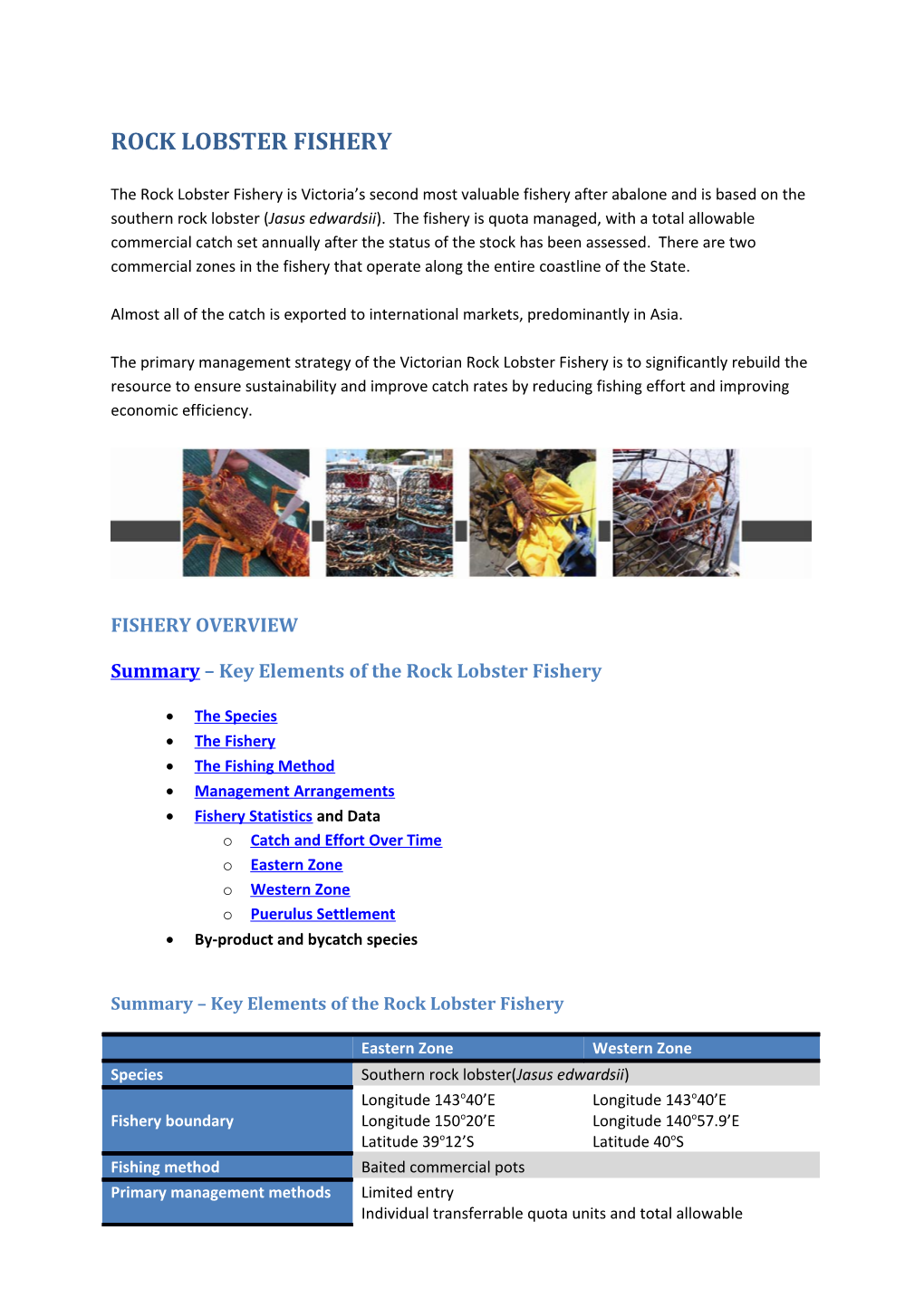 Fishery Overview - Victorian Rock Lobster Fishery