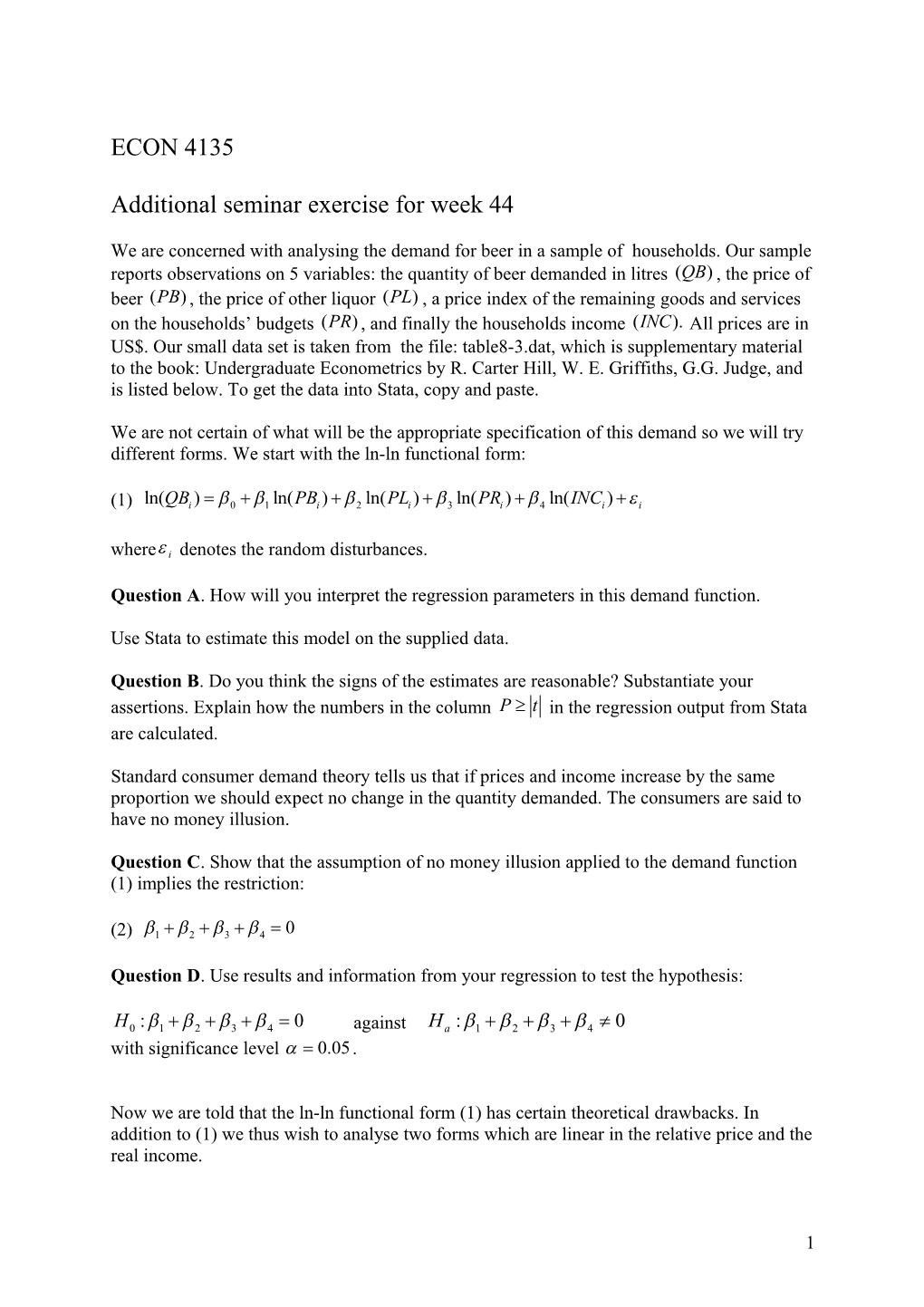 Additional Seminar Exercise for Week 44