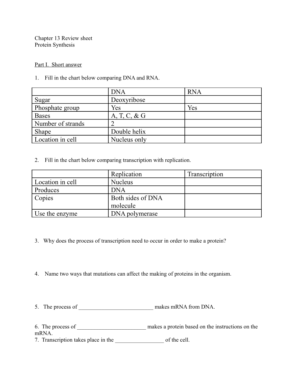 Chapter 13Review Sheet