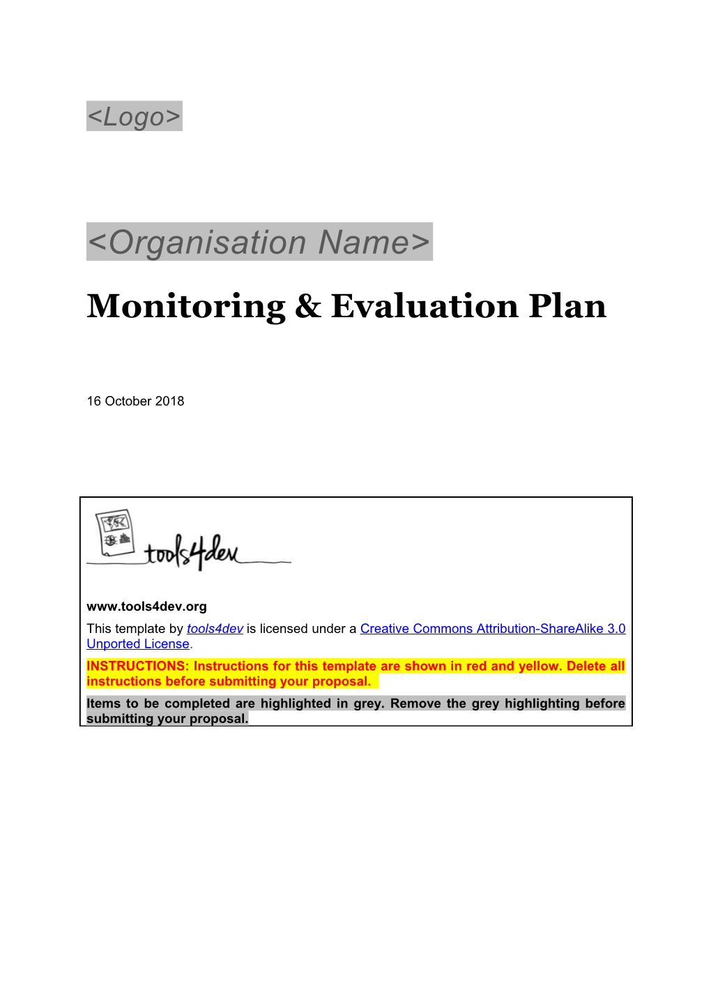 Monitoring and Evaluation (M&E) Plan Template