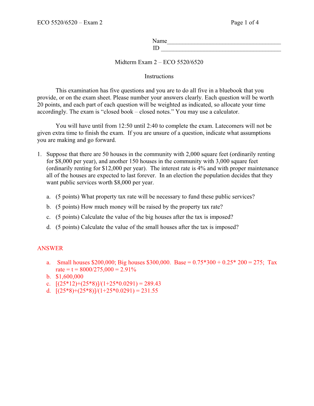 ECO 5520/6520 Exam 2Page 1 of 4