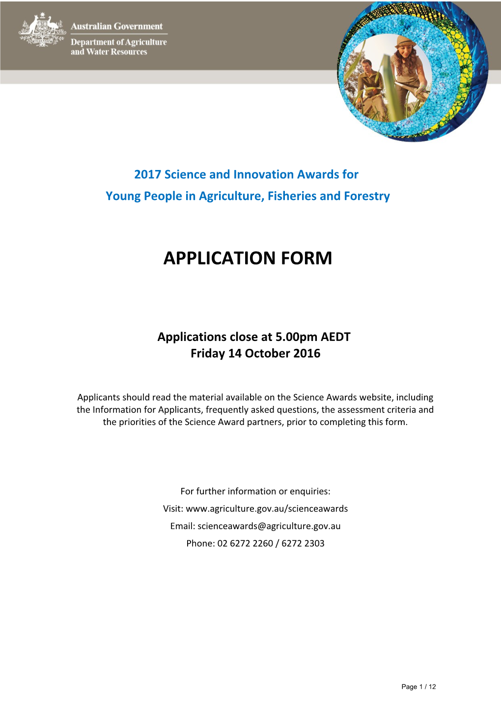 2017 Science and Innovation Awards for Young People in Agriculture, Fisheries and Forestry