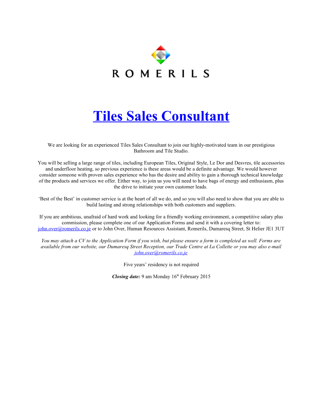 Tiles Sales Consultant