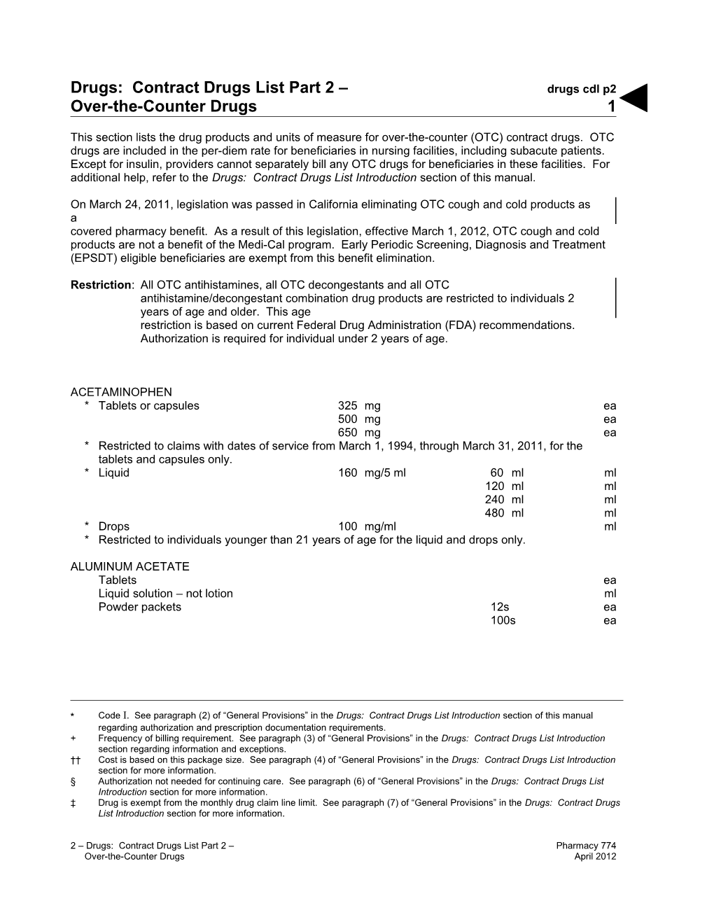 Drugs: Contract Drugs List Part 2 Over-The-Counter Drugs (Drugs Cdl P2)