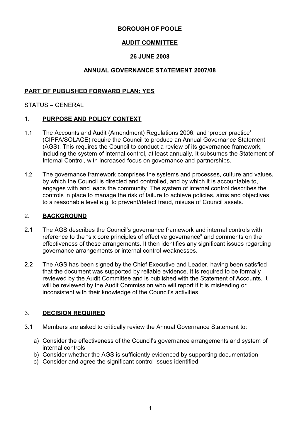 Annual Governance Statement 2007/08