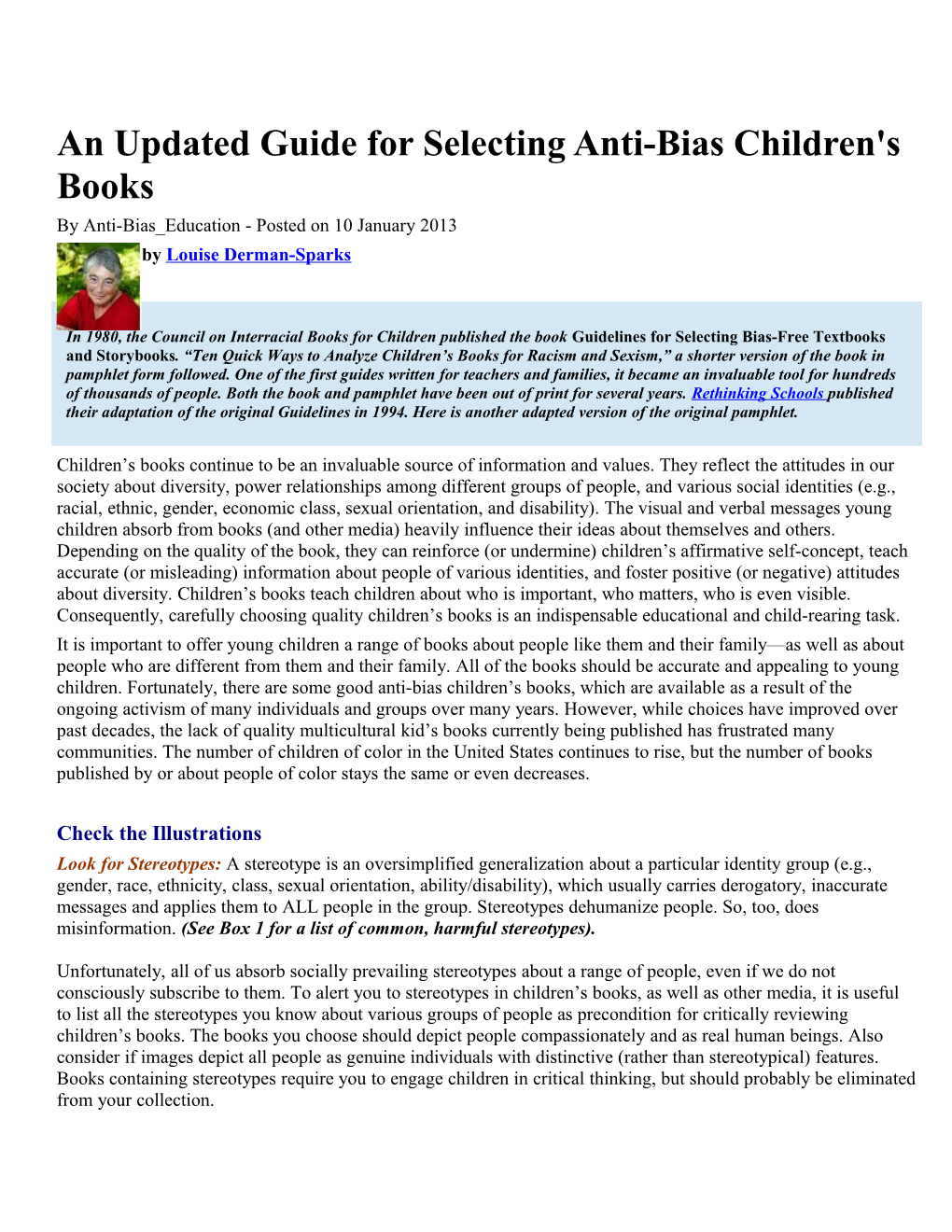 An Updated Guide for Selecting Anti-Bias Children's Books