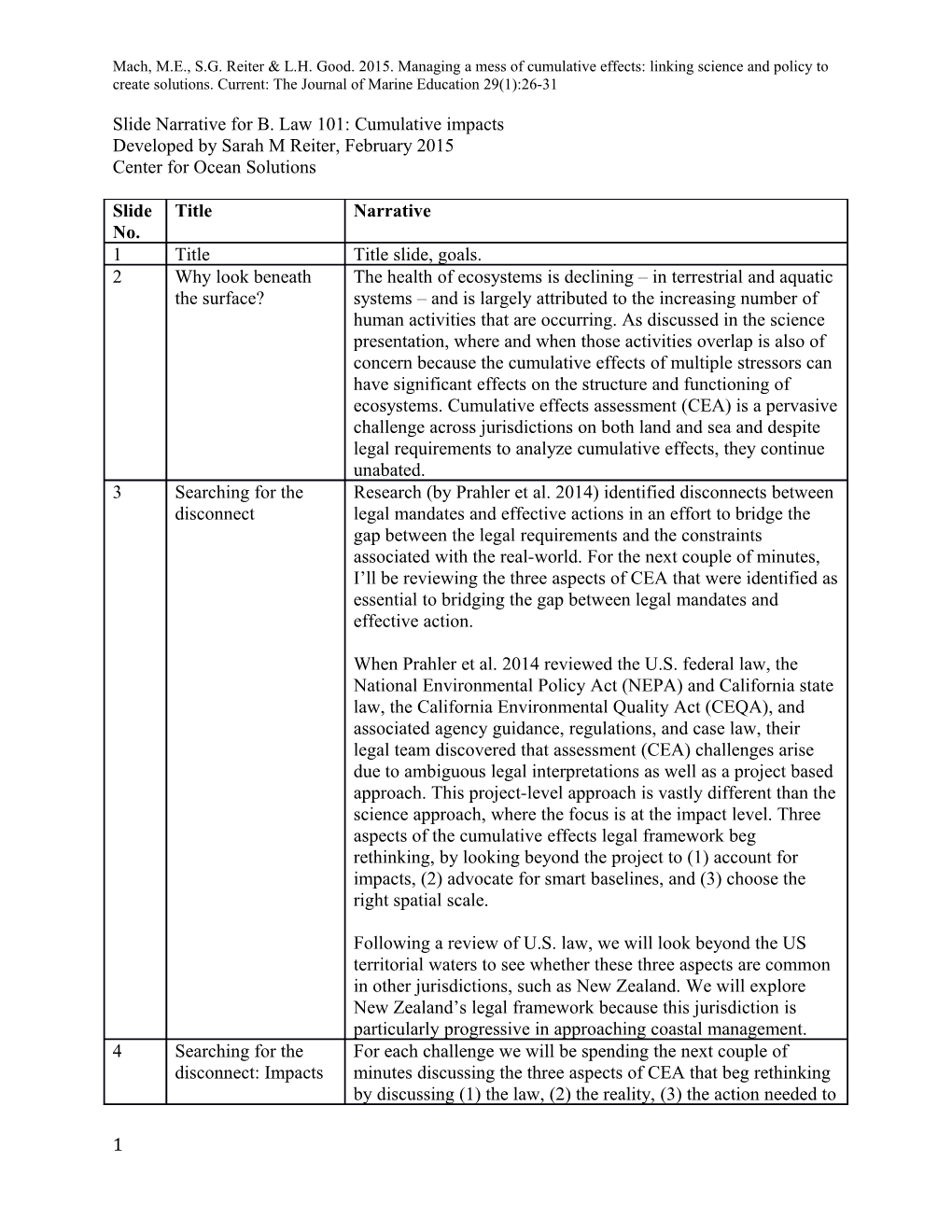 Slide Narrativefor B. Law 101: Cumulative Impacts