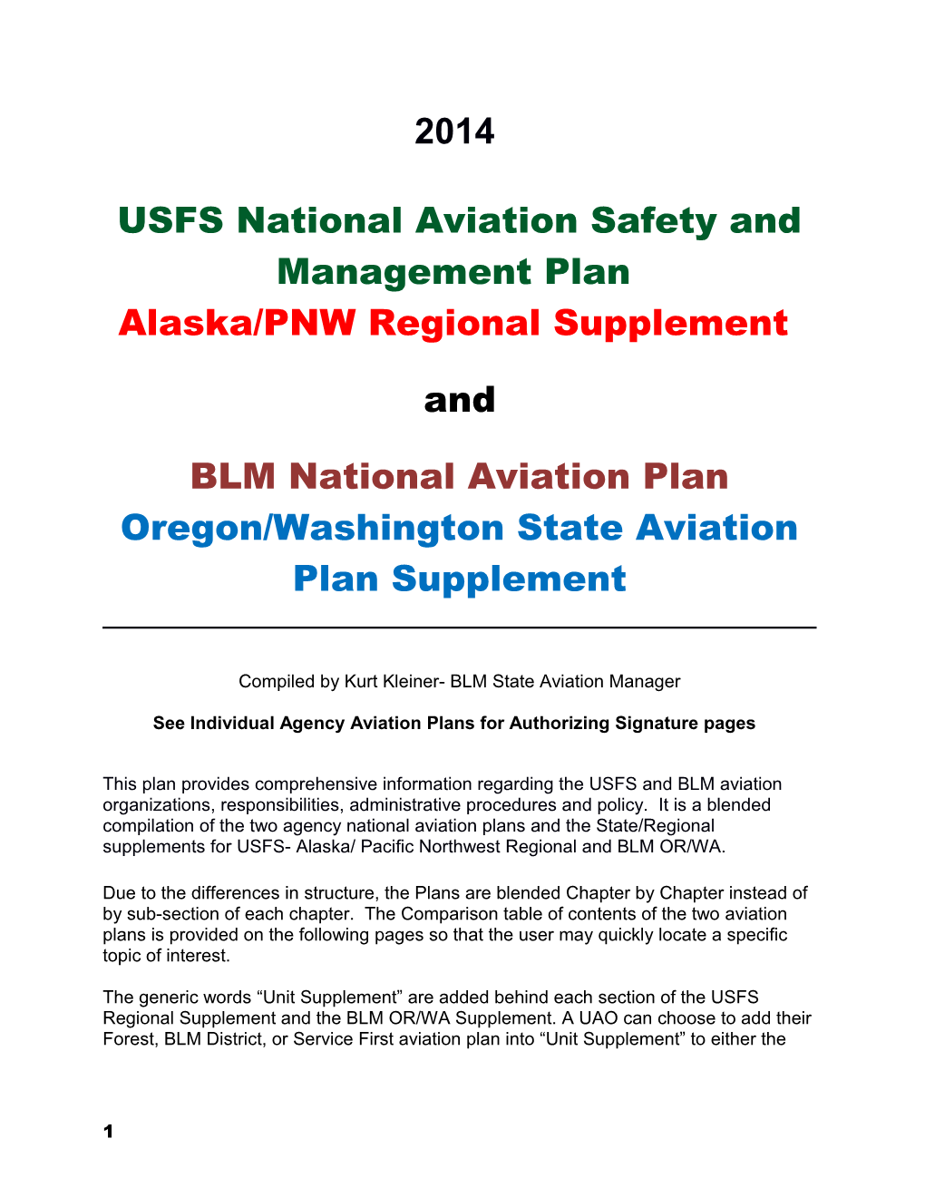 USFS National Aviation Safety and Management Plan