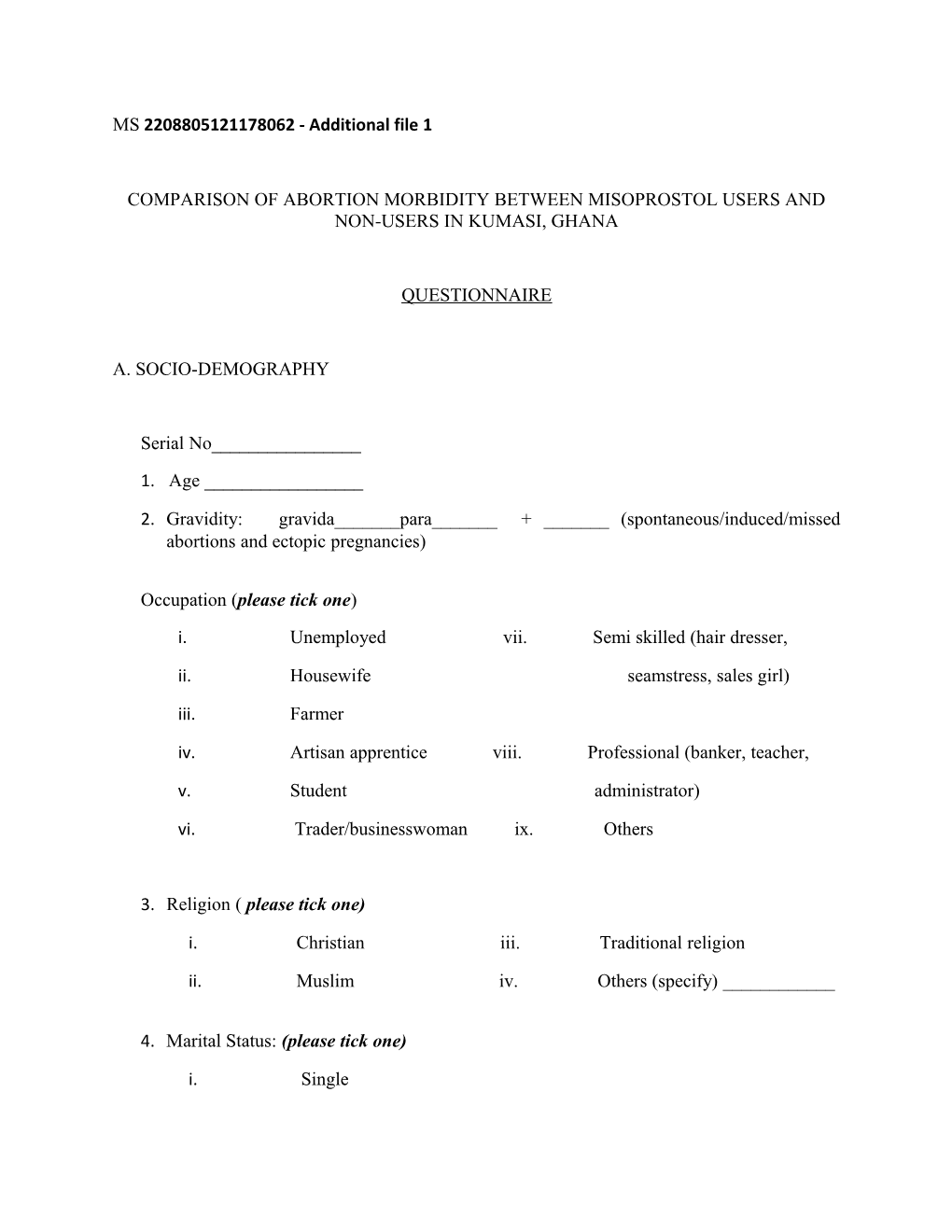 Comparison of Abortion Morbidity Between Misoprostol Users and Non-Users in Kumasi, Ghana