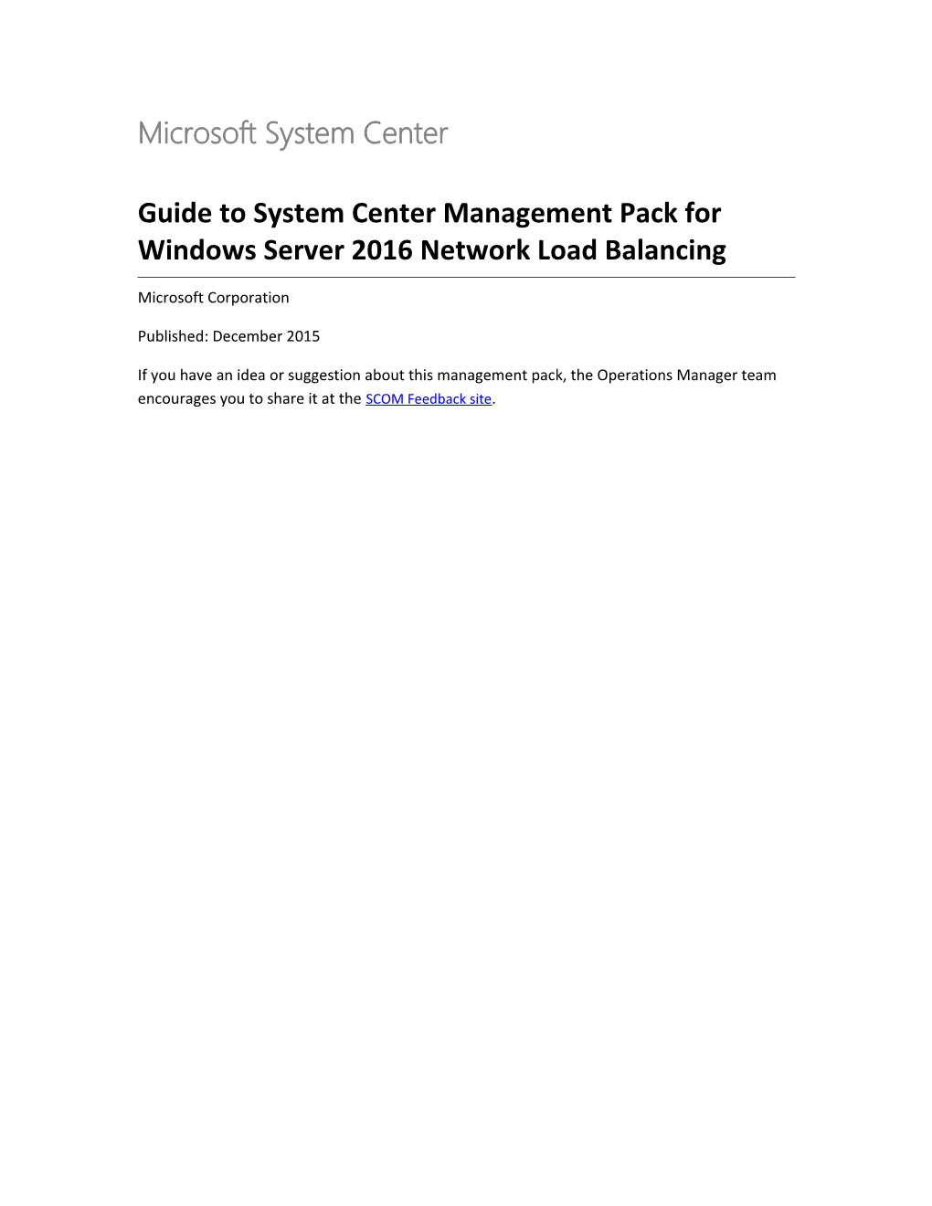 Guide to System Center Management Pack for Windows Server 2016 Network Load Balancing
