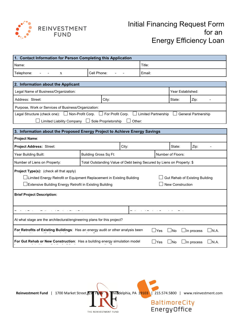 Community Energy Savers Initial Financing Request Form