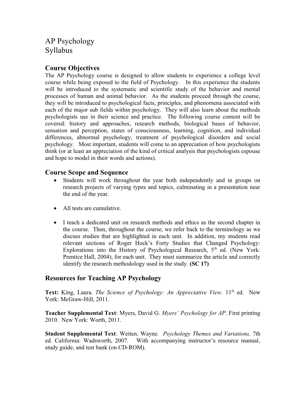 Course Scope and Sequence