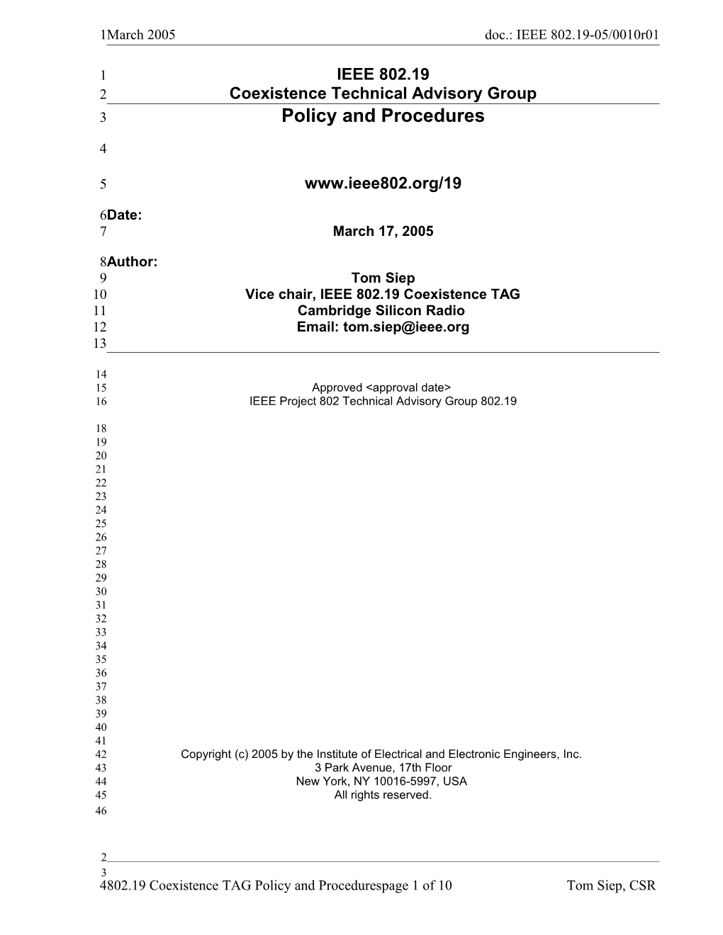 IEEE 802.19 Coexistence Technical Advisory Group