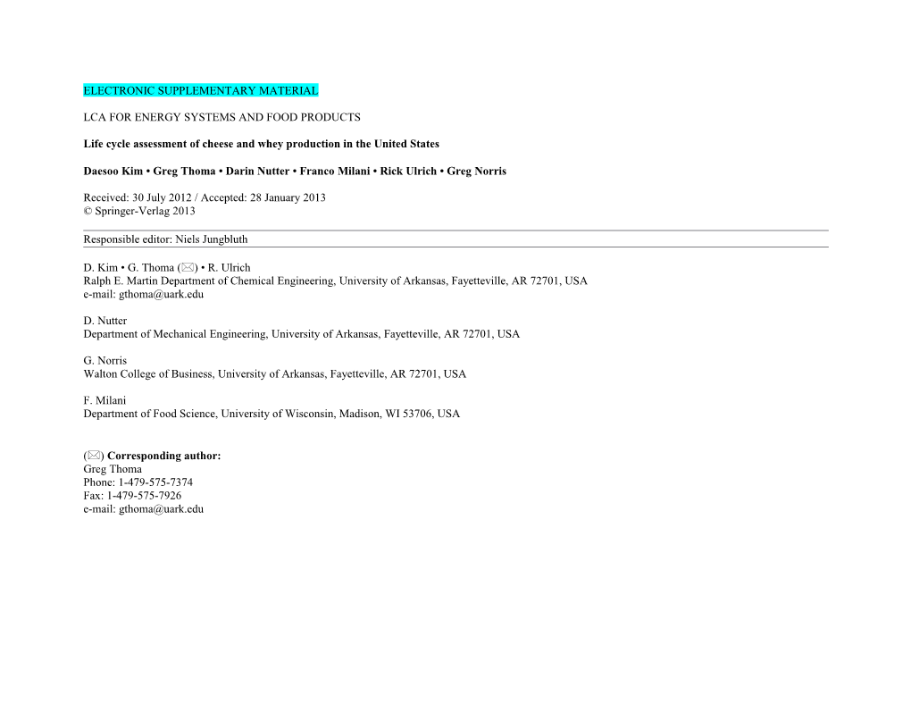 Life Cycle Assessment of Cheese and Whey Production in the United States