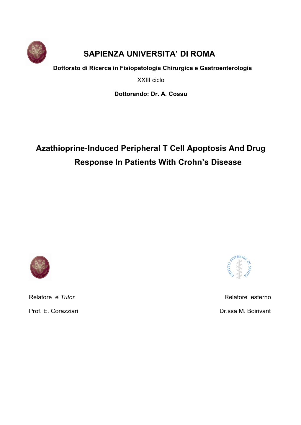 Dottorato Di Ricerca in Fisiopatologia Chirurgica E Gastroenterologia