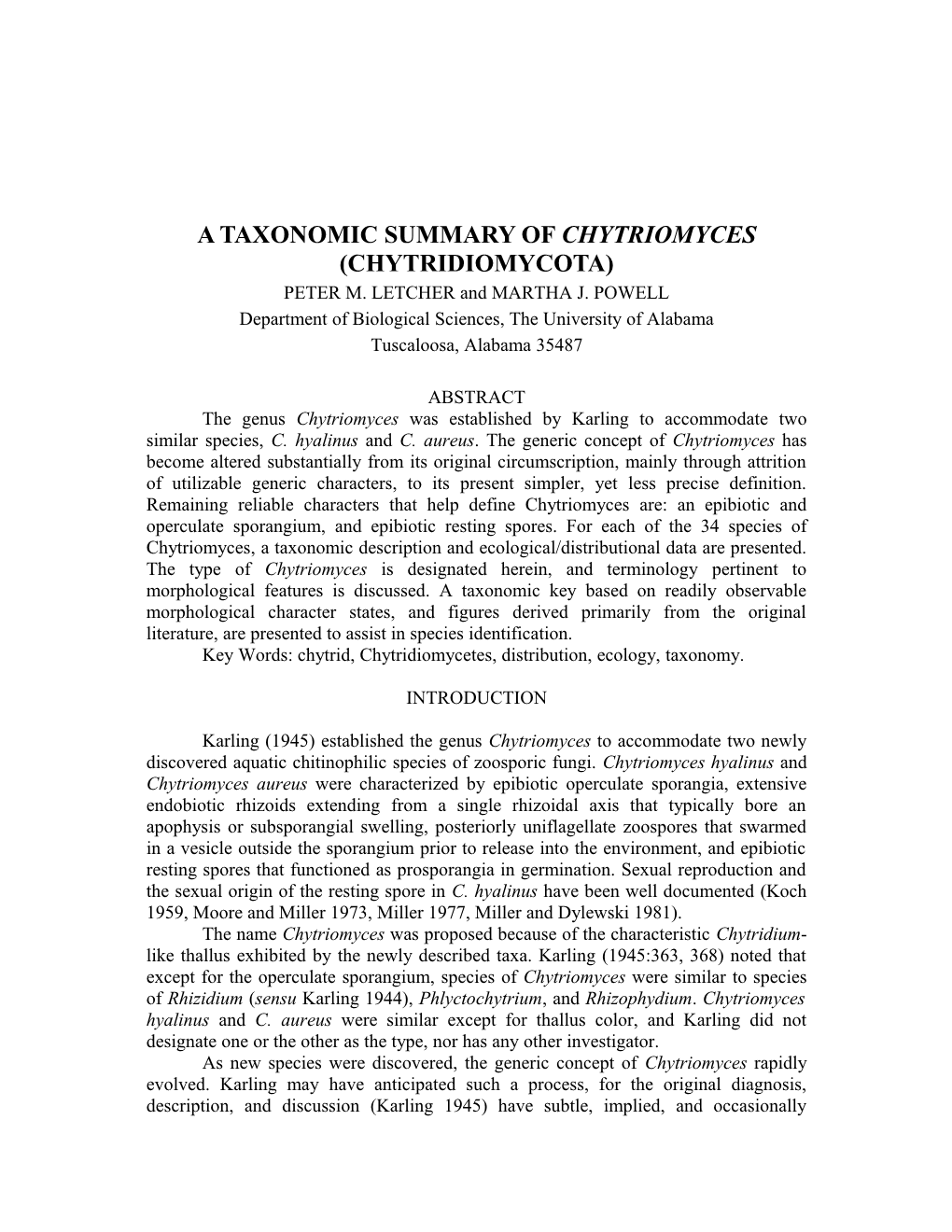 A Taxonomic Summary of Chytriomyces (Chytridiomycota)
