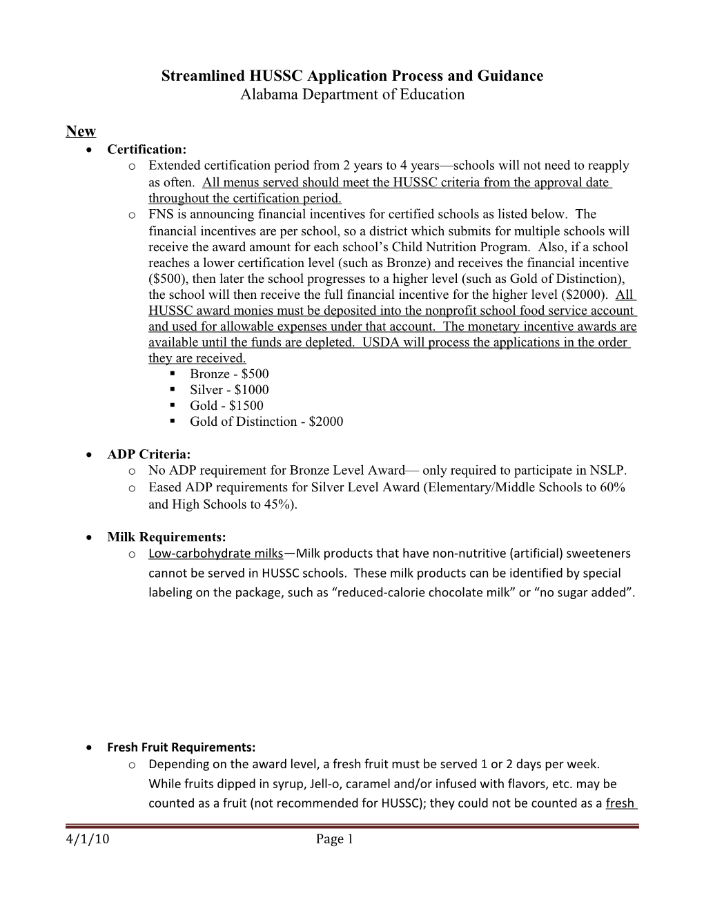 Streamlined HUSSC Application Process 4-1-10