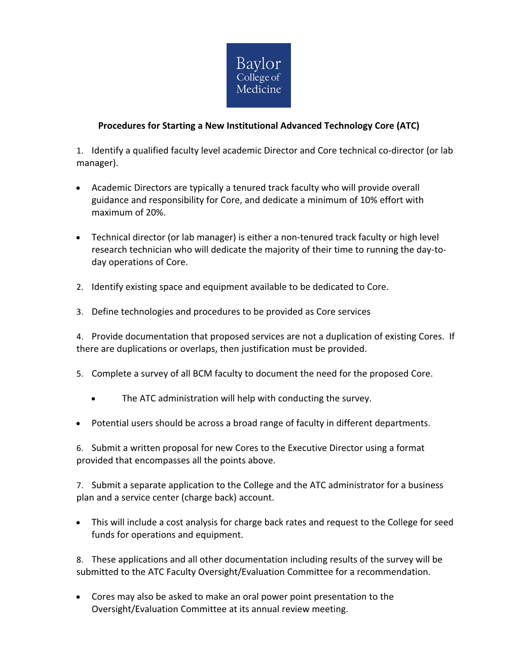 Procedures for Startinganew Institutional Advanced Technology Core (ATC)