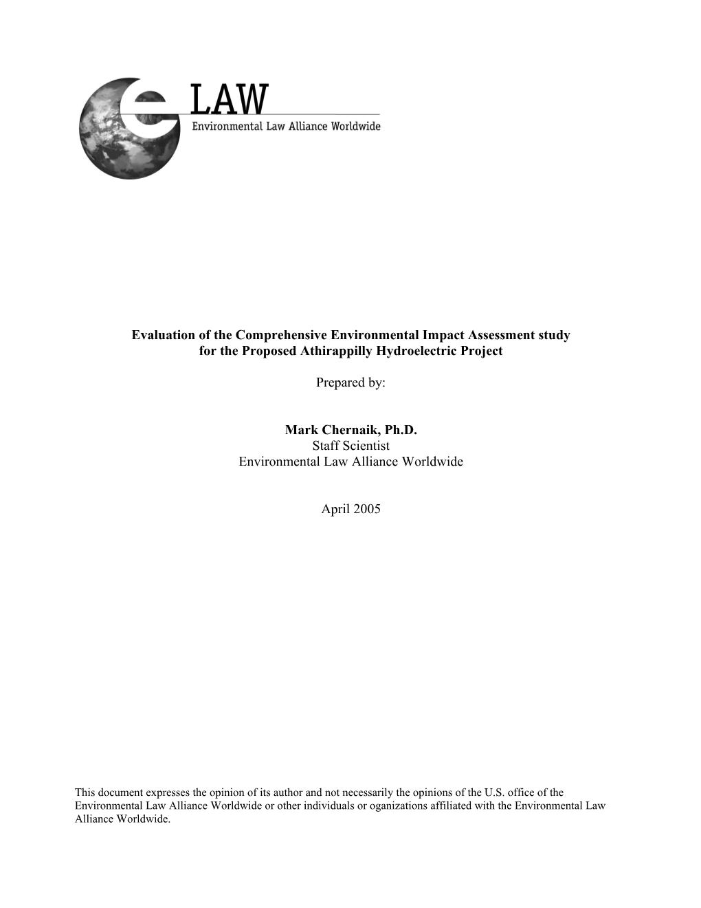 Evaluation of the Environmental Impact Assessment for the Proposed Sethusamudram Ship Canal