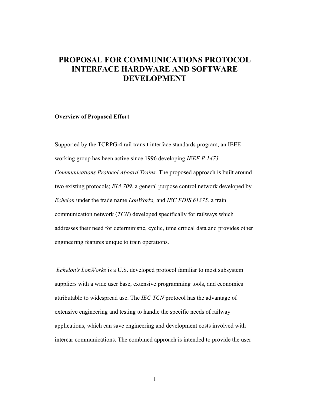 Proposal for Communications Protocol Interface Hardware Development