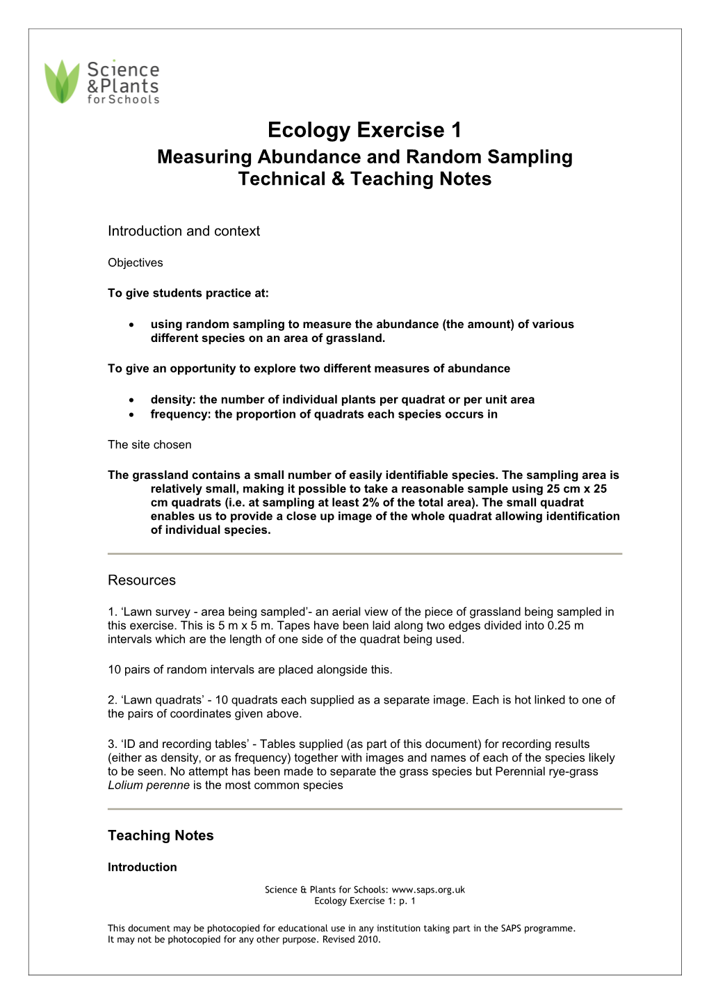 Measuring Abundance and Random Sampling