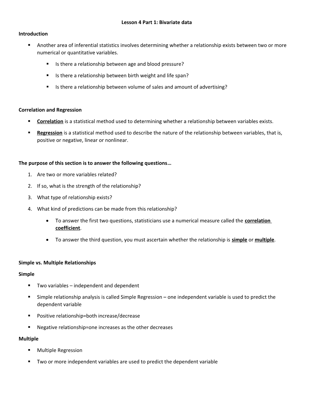 Lesson 4 Part 1: Bivariate Data