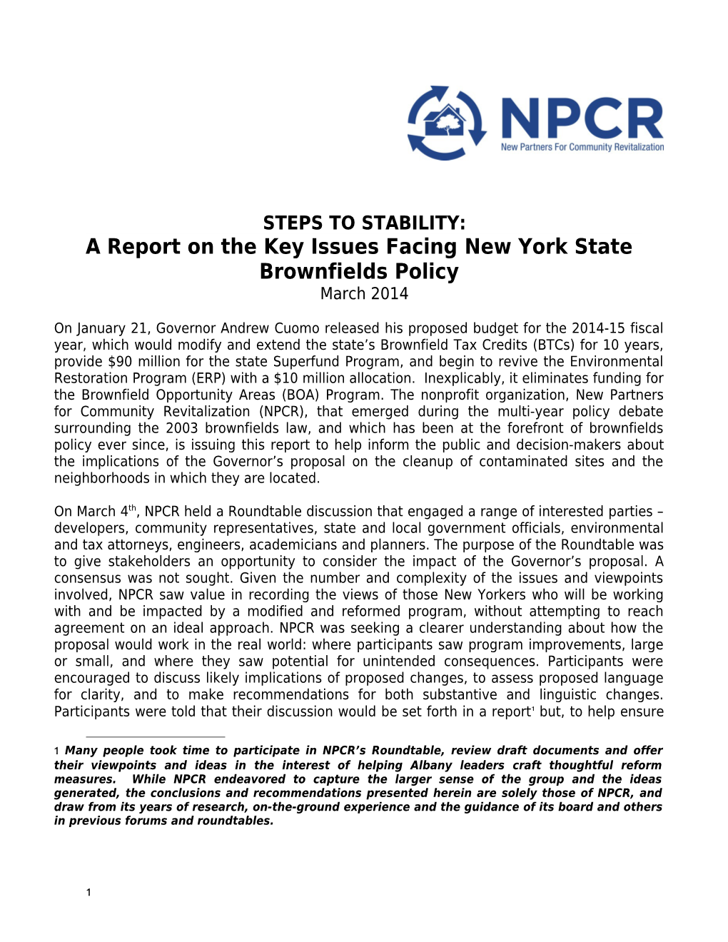 A Report on the Key Issues Facingnew York State Brownfields Policy