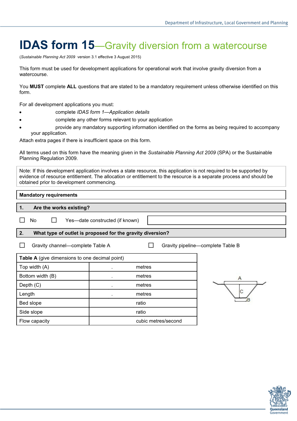 IDAS Form 15 - Gravity Diversion from a Watercourse