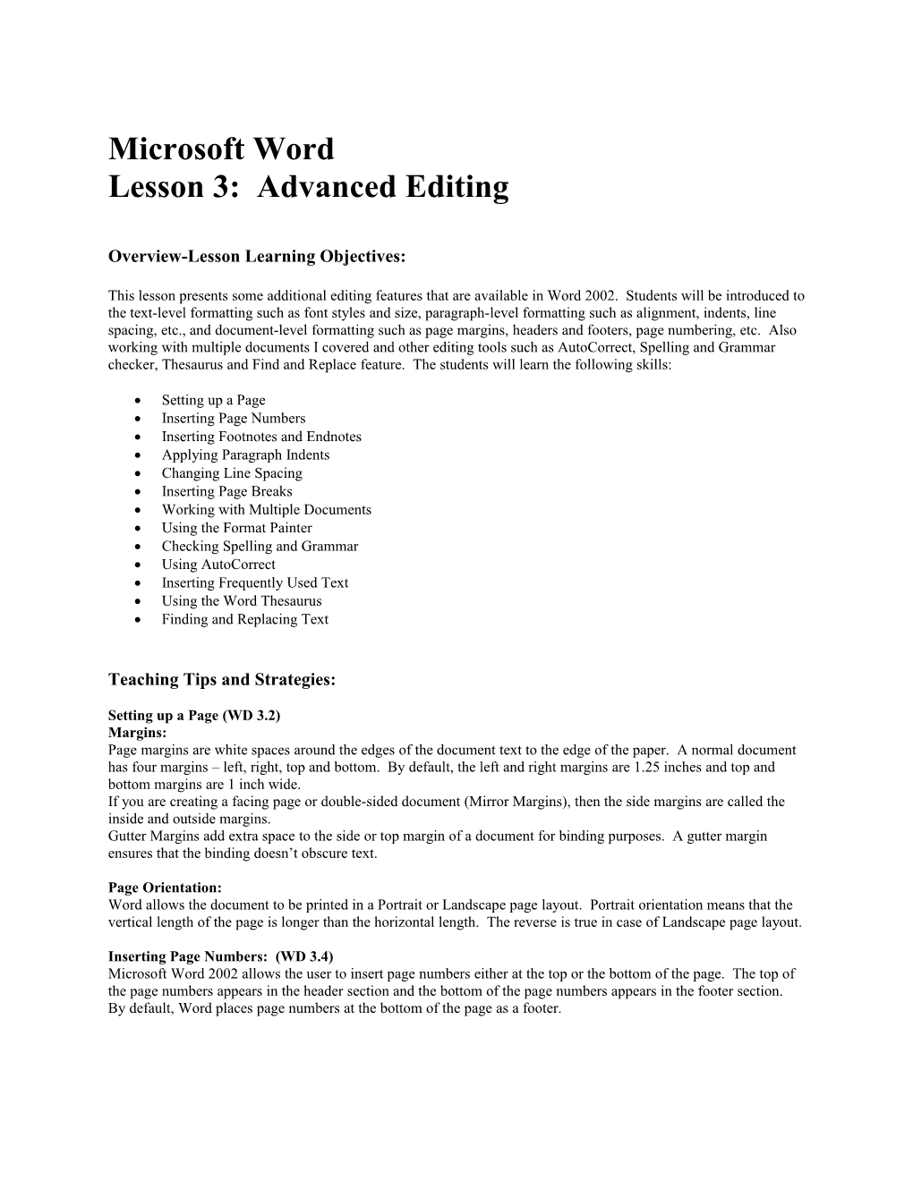 Microsoft Wordlesson 3: Advanced Editing