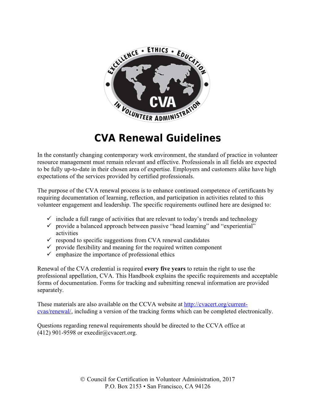 CVA Renewal Guidelines
