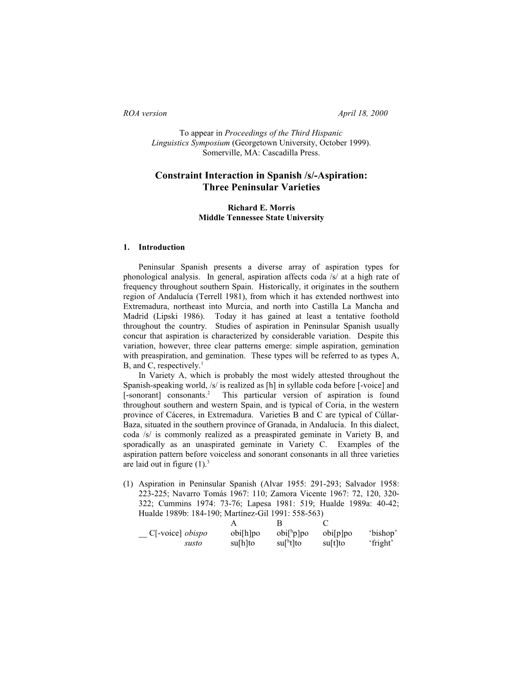 Constraint Interaction in Spanish /S/-Aspiration