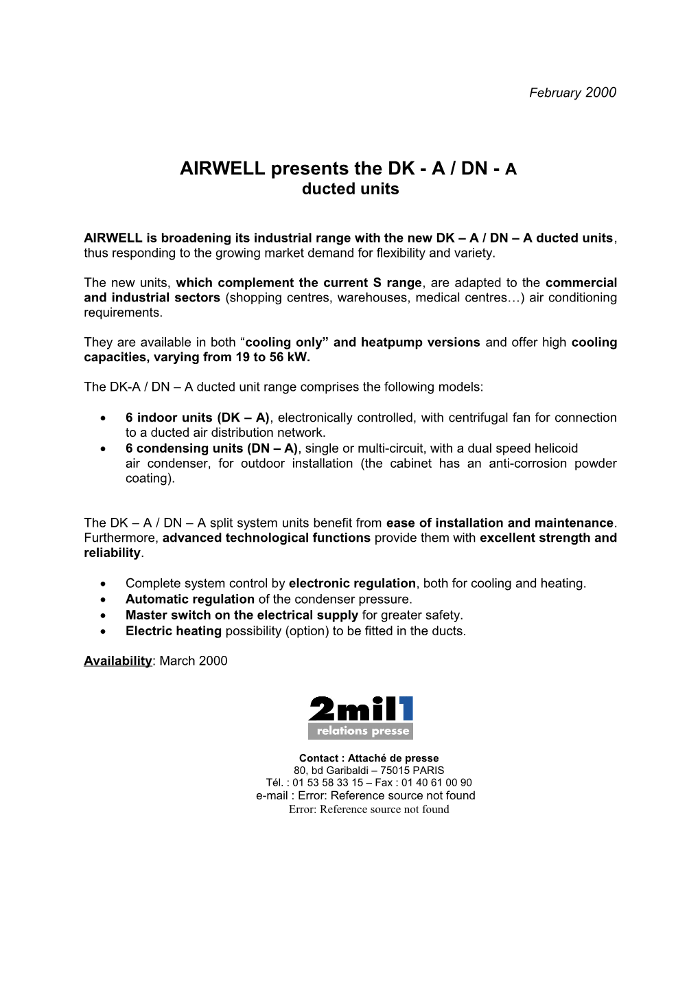 AIRWELL Presents the DK - a / DN a Ducted Units