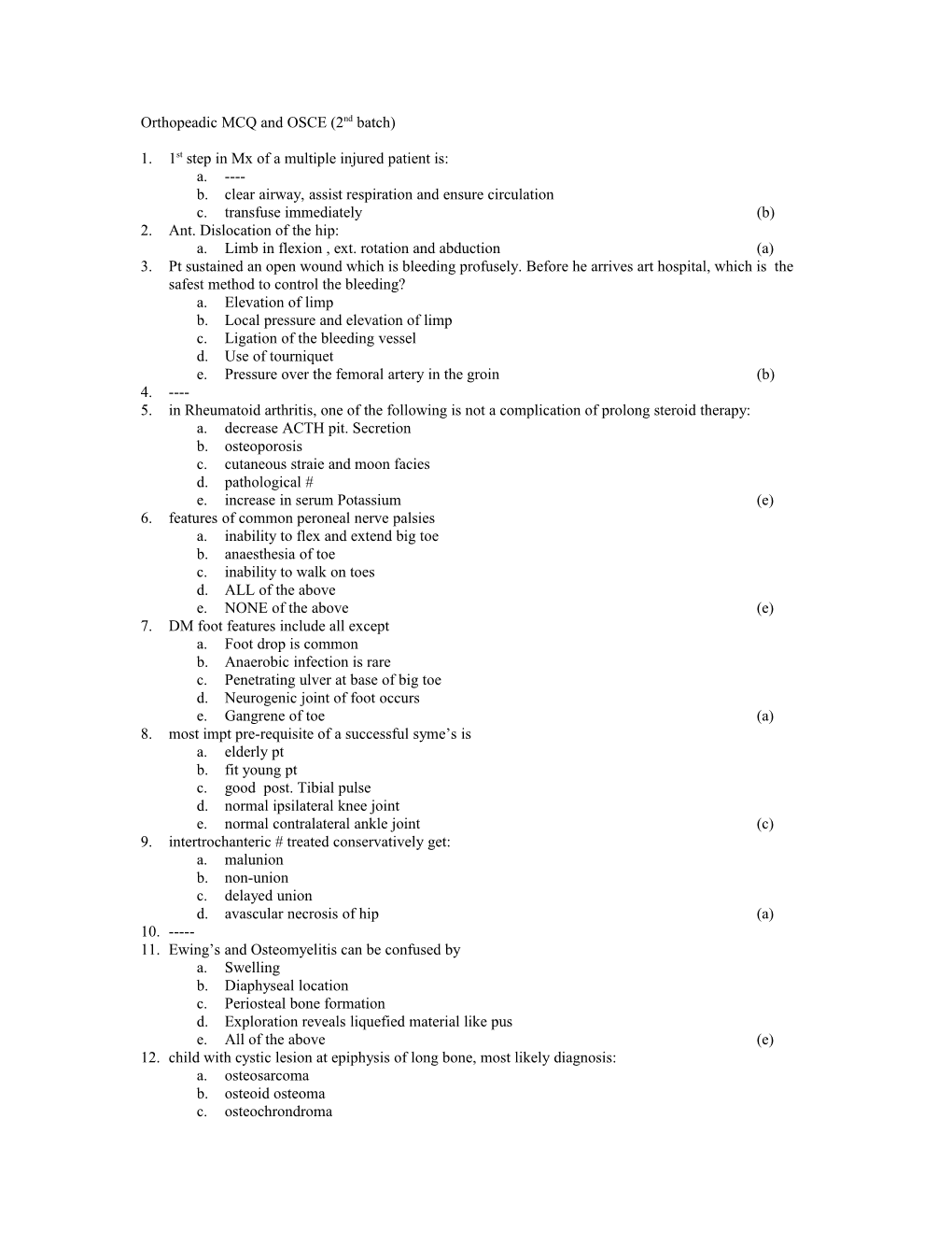 Orthopeadic MCQ and OSCE (2Nd Batch)