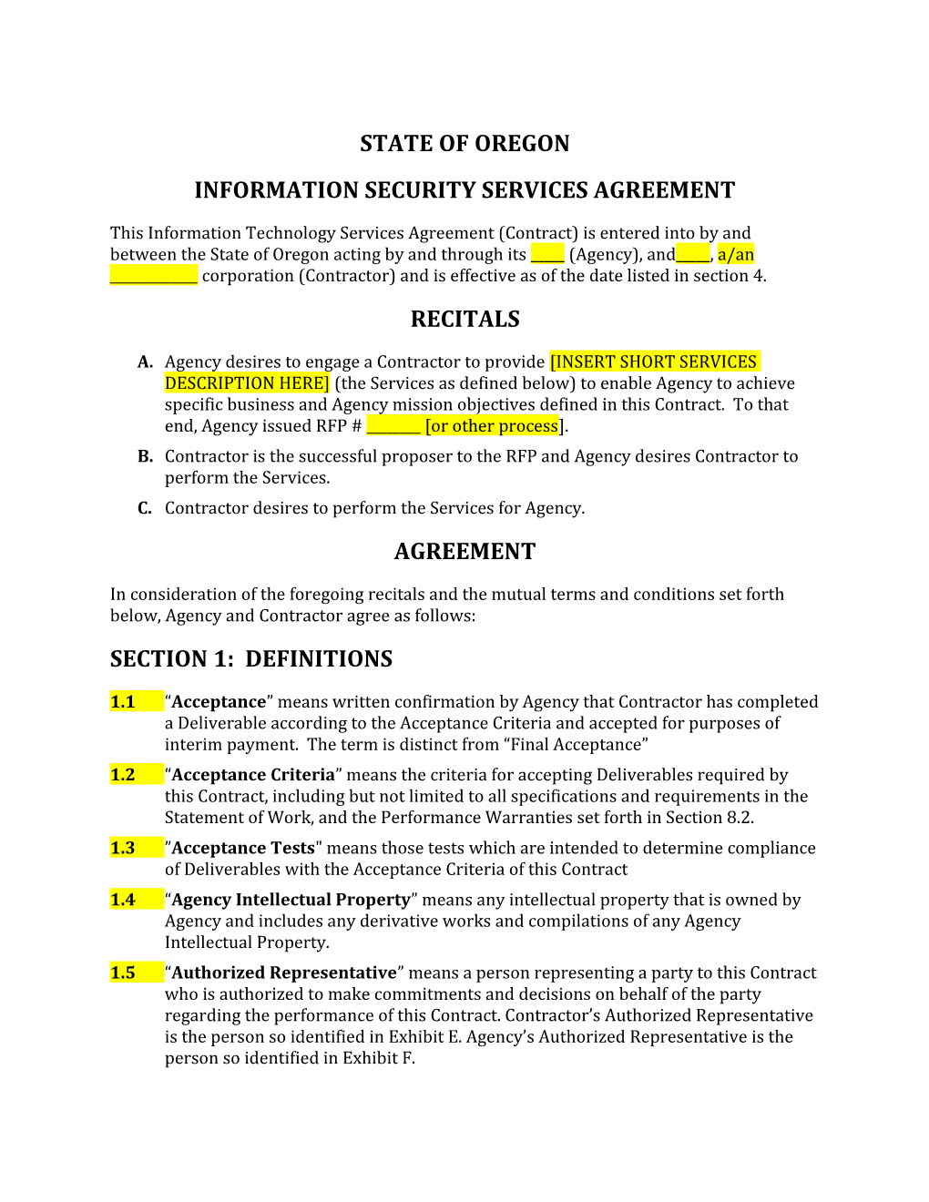 Contract Template Used for ISIRS