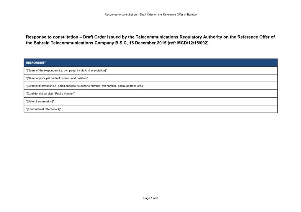 Response Template - Draft Order on Batelco's RO