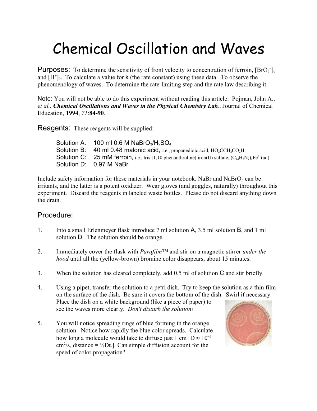 Chemical Oscillation and Waves